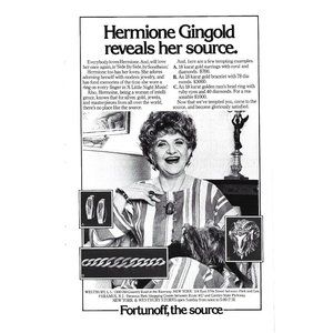 Hermione Gingold Actress Oscar Fortunoff 1980s Vintage Print Ad 9 inch Tall